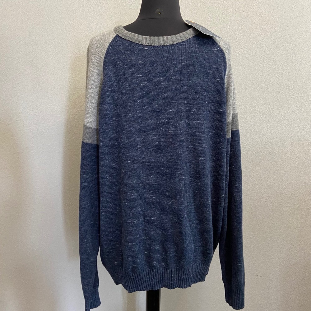 Weatherproof Vintage Men's Large Crew‎ Neck Sweater Blue Gray Raglan Knit L NEW